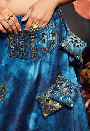 Embroidered Velvet Lehenga in Blue