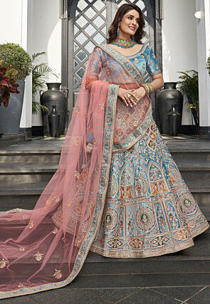 Buy Blue Bridal Wear Embroidered Velvet Lehenga Choli at Designer Lehenga  Choli