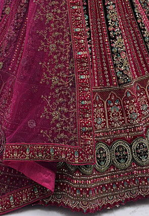 Embroidered Velvet Lehenga in Fuchsia and Maroon