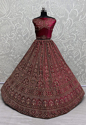 Embroidered Velvet Lehenga in Fuchsia