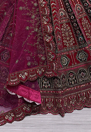 Embroidered Velvet Lehenga in Fuchsia