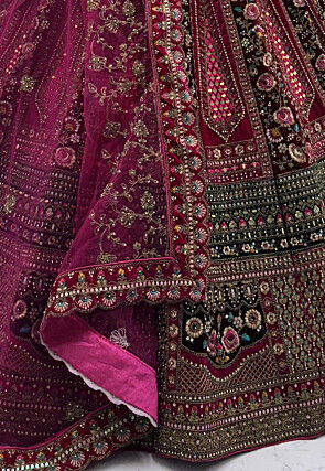 Embroidered Velvet Lehenga in Magenta