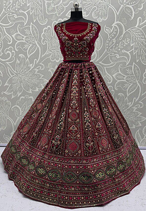 Embroidered Velvet Lehenga in Magenta