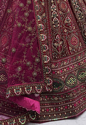 Embroidered Velvet Lehenga in Magenta