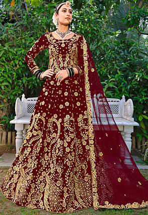 Bright Red Bridal Lehenga Set with All-Over Baadla Silver Embroidery -  Seasons India