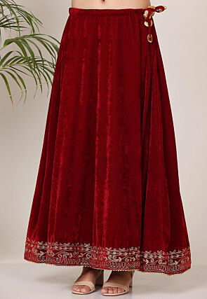 Embroidered Velvet Lehenga in Maroon