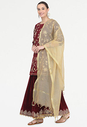 Embroidered Velvet Lehenga in Maroon