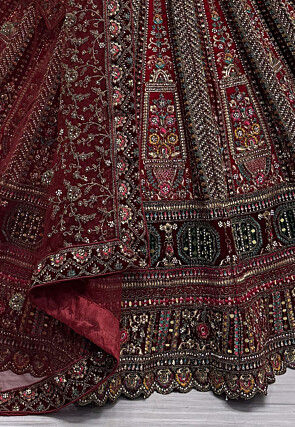 Embroidered Velvet Lehenga in Maroon