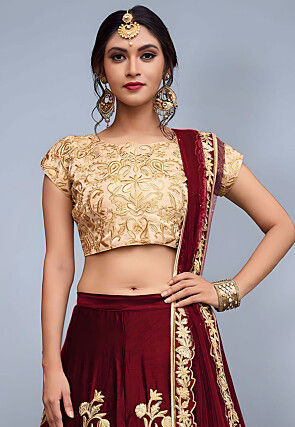 Embroidered Velvet Lehenga in Maroon