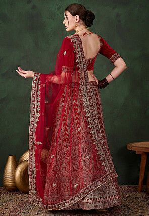 Embroidered Velvet Lehenga in Maroon
