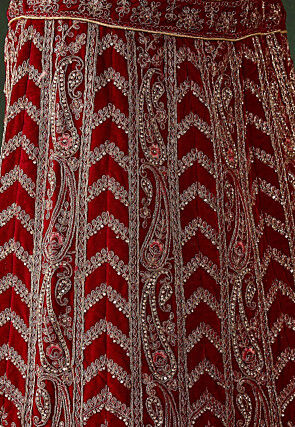 Embroidered Velvet Lehenga in Maroon