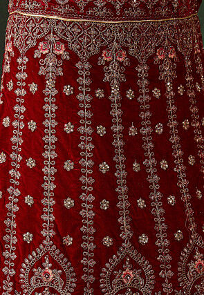 Embroidered Velvet Lehenga in Maroon