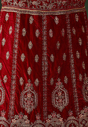Embroidered Velvet Lehenga in Maroon