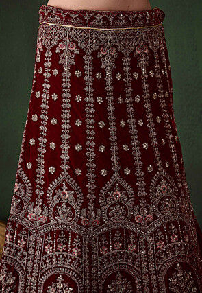 Embroidered Velvet Lehenga in Maroon