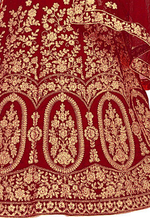 Embroidered Velvet Lehenga in Maroon