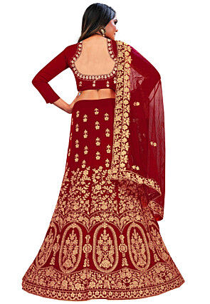 Embroidered Velvet Lehenga in Maroon