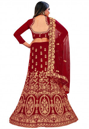 Embroidered Velvet Lehenga in Maroon