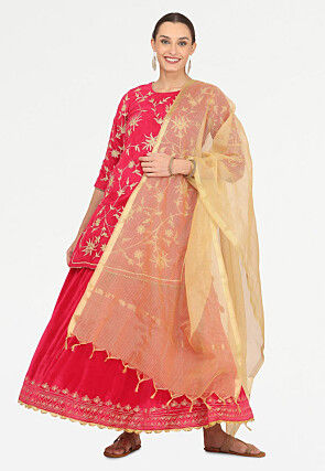 Embroidered Velvet Lehenga in Pink