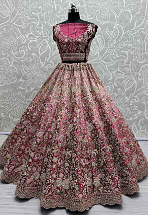 Embroidered Velvet Lehenga in Pink