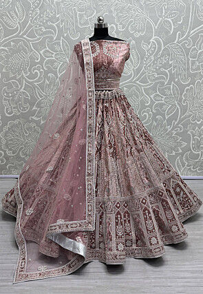 Embroidered Velvet Lehenga in Pink
