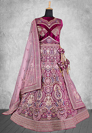 Embroidered Velvet Lehenga in Purple