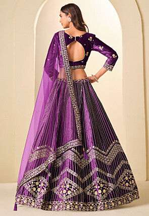 Embroidered Velvet Lehenga in Purple