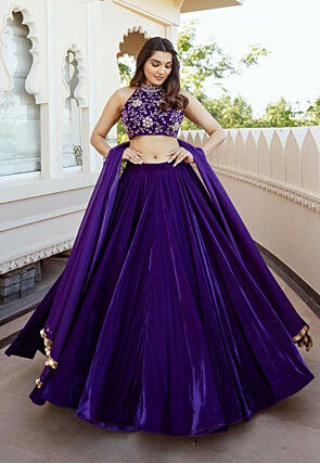 Embroidered Velvet Lehenga in Purple
