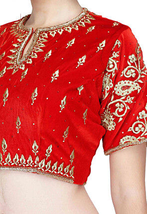 Embroidered Velvet Lehenga in Red