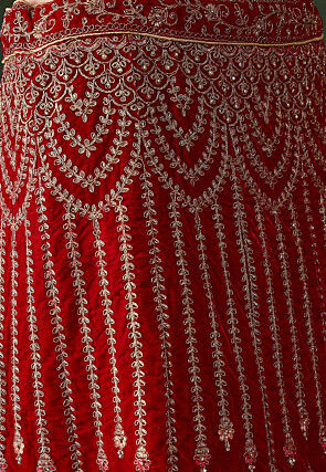 Embroidered Velvet Lehenga in Red