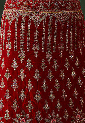 Embroidered Velvet Lehenga in Red