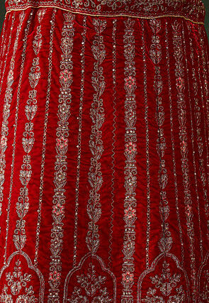 Embroidered Velvet Lehenga in Red