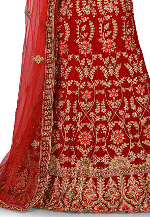 Embroidered Velvet Lehenga in Red