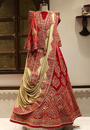 Buy Charming Red Velvet Embroidered Work Bridal Lehenga Choli at best price  - Gitanjali Fashions
