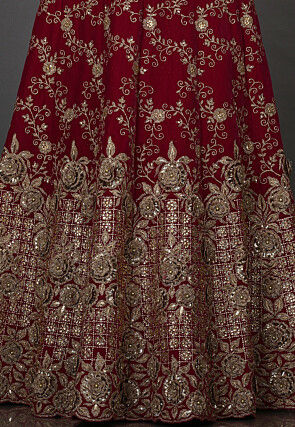 Embroidered Velvet Lehenga in Red