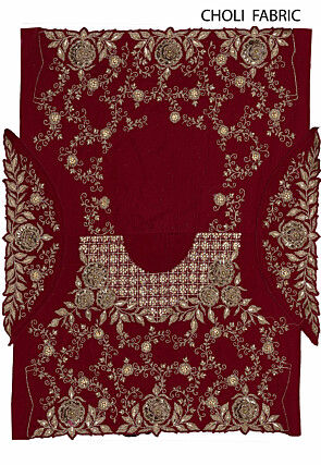 Embroidered Velvet Lehenga in Red