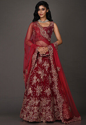 Buy Velvet Bridal Lehenga Choli In Scarlet Red Color Online - LLCV01902 |  Andaaz Fashion