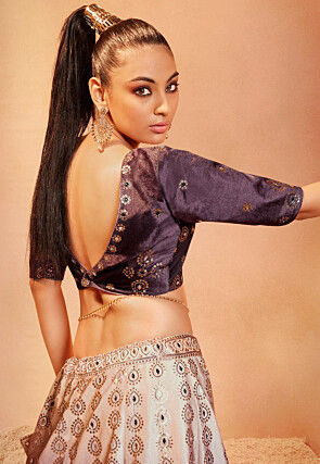 Embroidered Velvet Lehenga in Shaded Purple