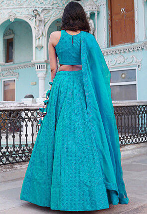 Embroidered Velvet Lehenga in Turquoise 