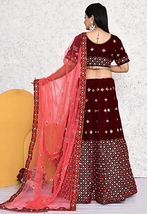 Embroidered Velvet Lehenga in Wine