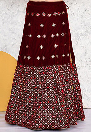 Embroidered Velvet Lehenga in Wine