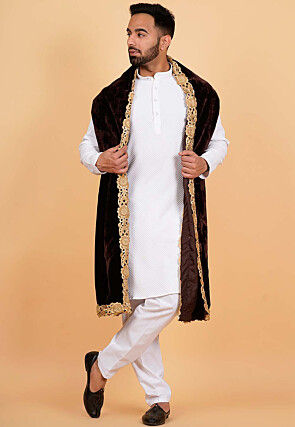 Embroidered Velvet Men Dupatta in Dark Brown