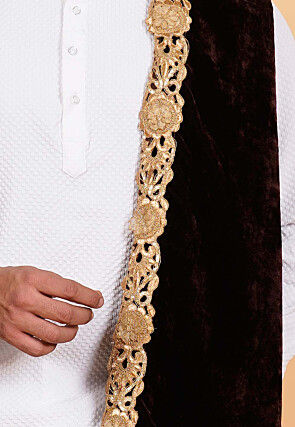 Embroidered Velvet Men Dupatta in Dark Brown