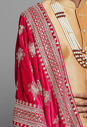 Embroidered Velvet Men Dupatta in Pink
