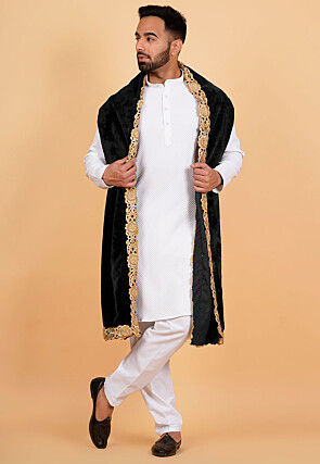 Embroidered Velvet Mens Dupatta in Black