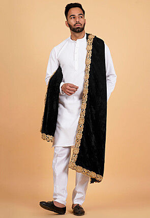 Embroidered Velvet Mens Dupatta in Black