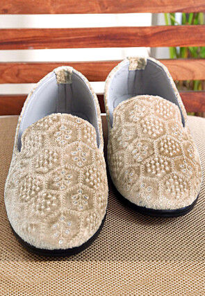 Embroidered Velvet Mojari in Beige