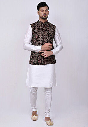 Embroidered Velvet Nehru Jacket in Maroon