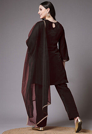 Embroidered Velvet Pakistani Suit in Black