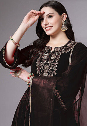 Embroidered Velvet Pakistani Suit in Black