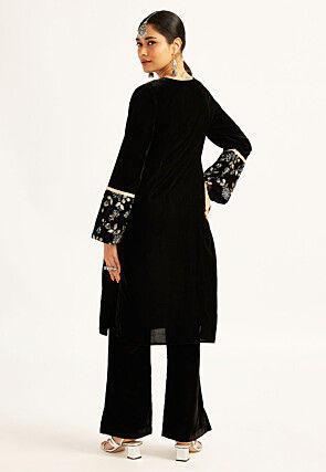 Embroidered Velvet Pakistani Suit in Black